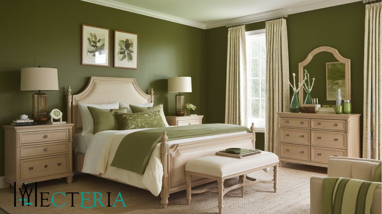 Bedroom Color Combinations | Emerald Gree­n and Beige Gree­n
