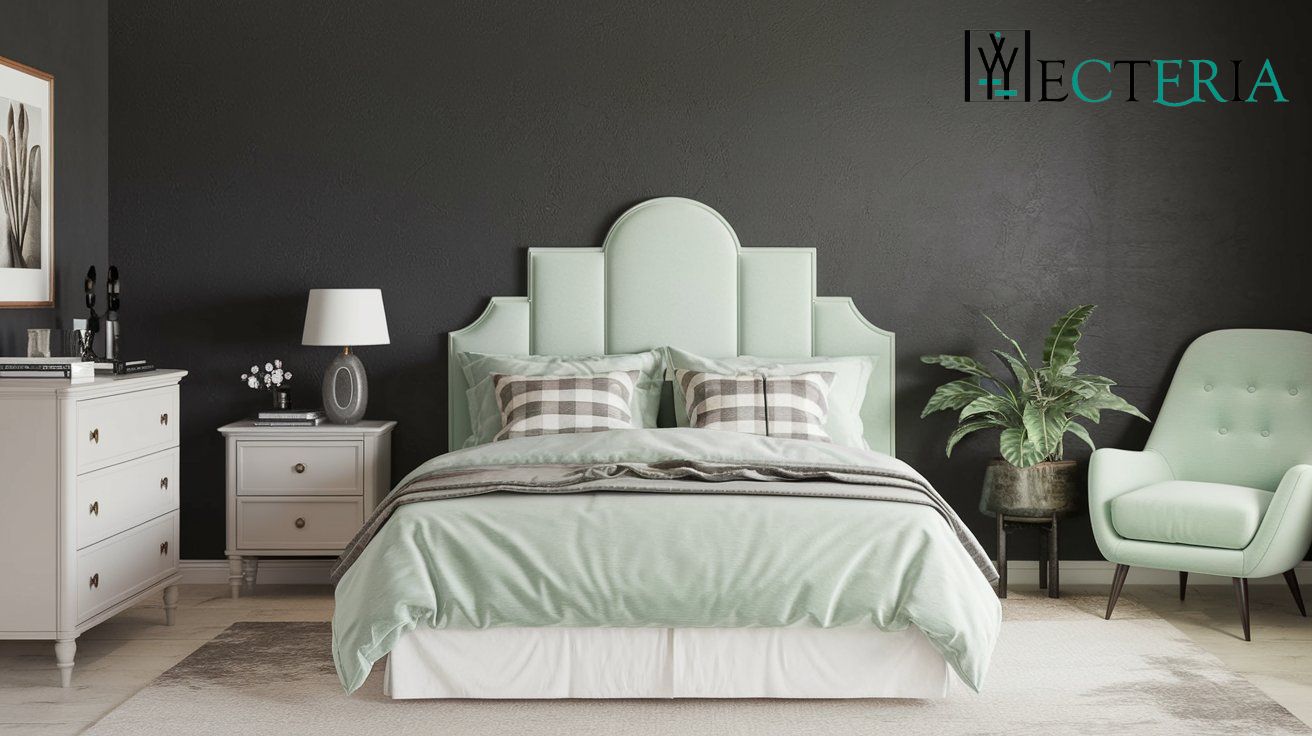 Bedroom Color Combinations | Charcoal with Soft Mint 
